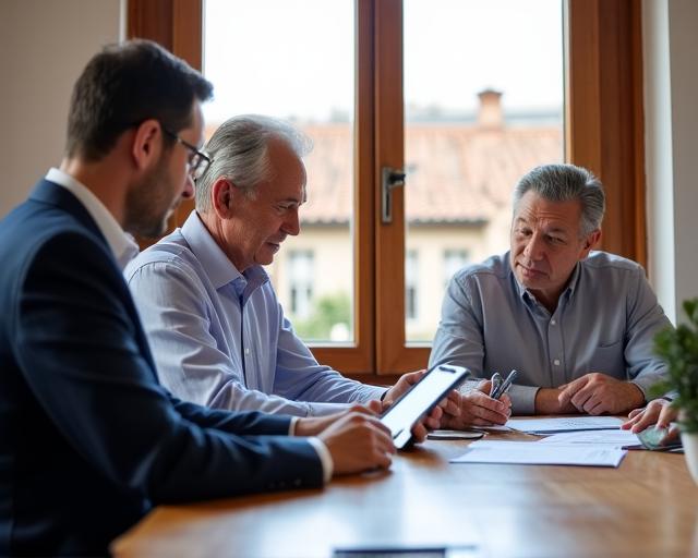 Consulente finanziario che spiega la pianificazione previdenziale a un cliente a Roma